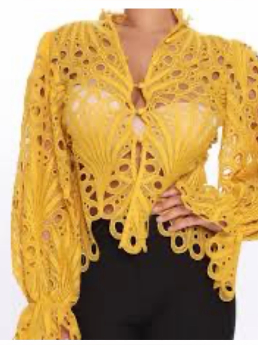 The Sang Mustard Yellow Statement Button Down Shirt Size Large NWT